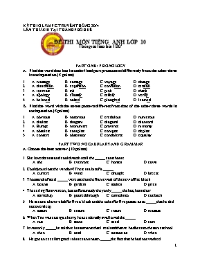 Đề thi olympic môn Tiếng Anh Lớp 10 lần XIII (Có đáp án)